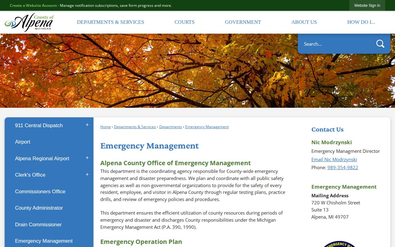 Alpena County emergency alert records page