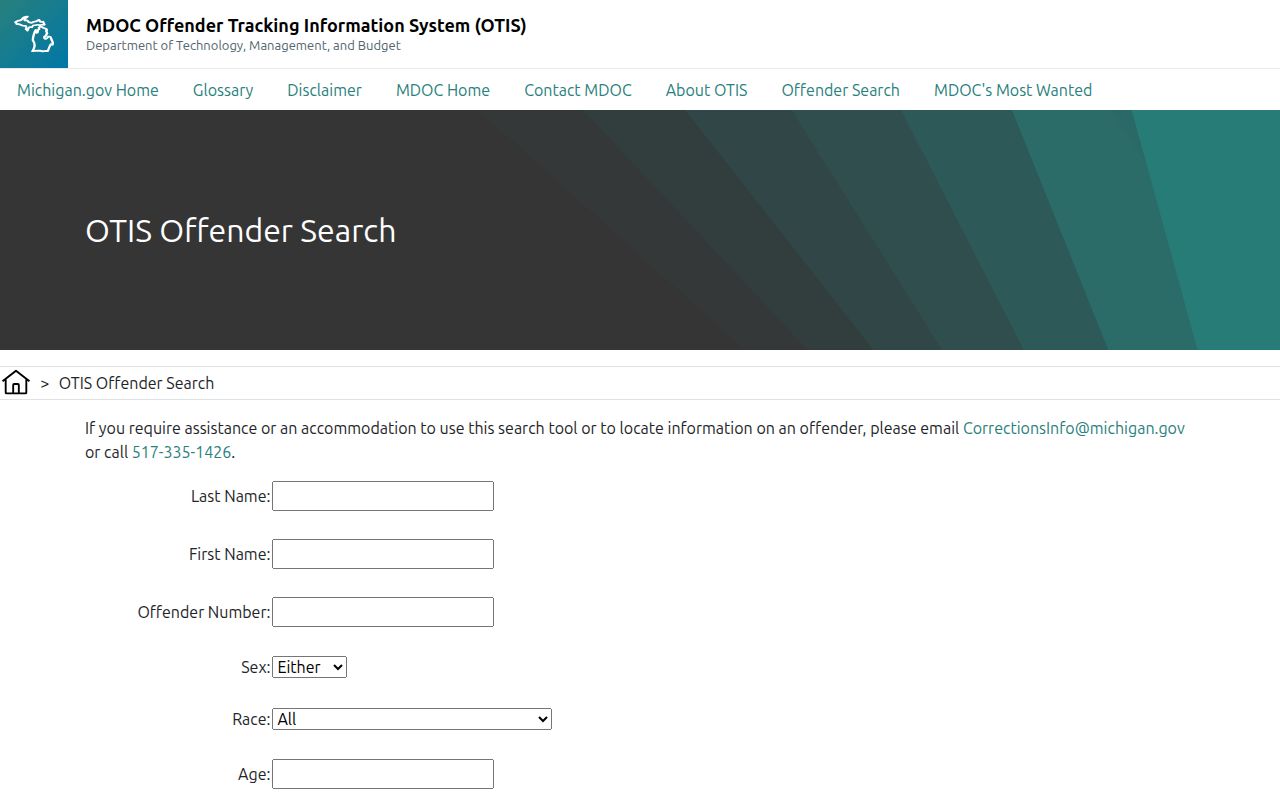 Michigan DOC offender photo search for Alpena County cases
