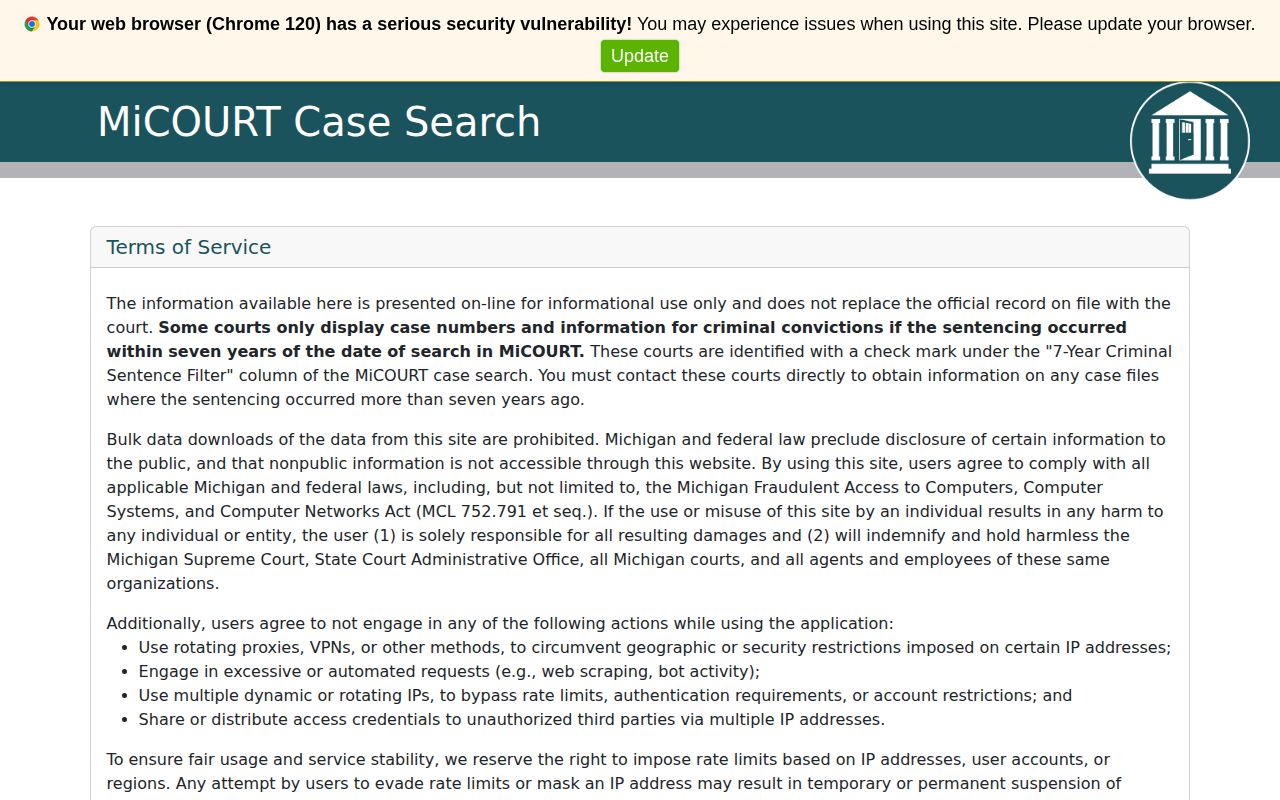 MiCOURT Alpena County criminal case record search