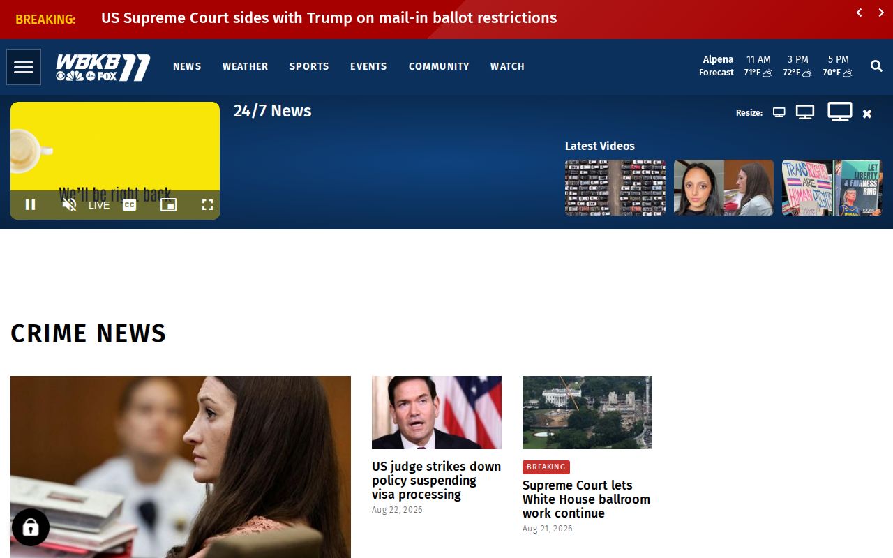 WBKB Alpena County crime news section and story records